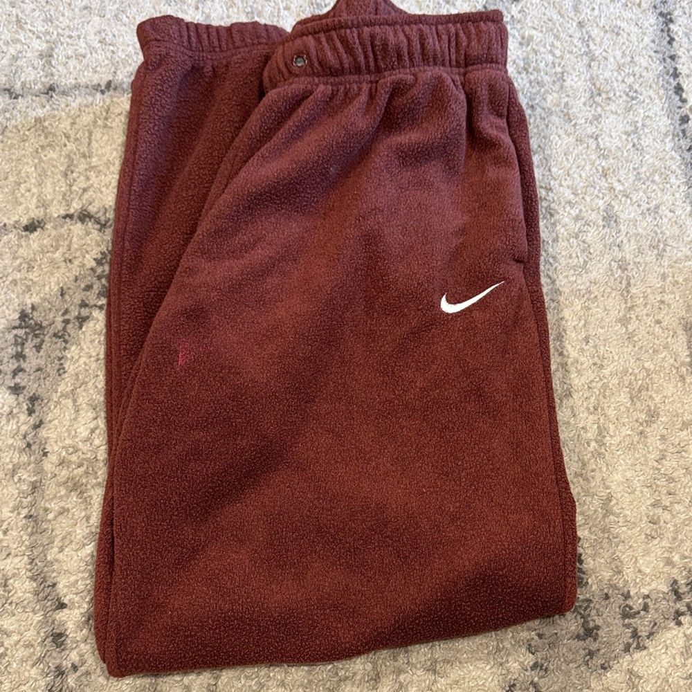 Nike Kids Burgundy Fleece Joggers with White Swoosh